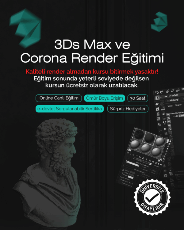 3Ds Max + Corona Render Grup Eğitimi (30 Saat)